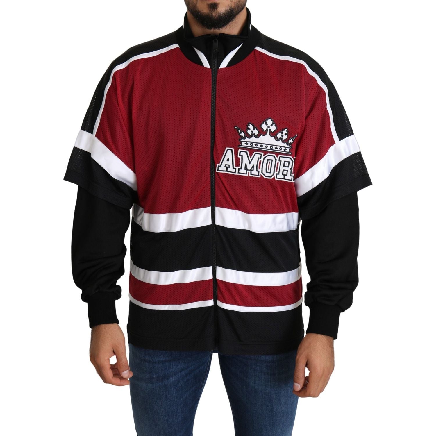 سترة دولتشي آند غابانا الأنيقة ذات السحاب الكامل باللونين الأسود والأحمر