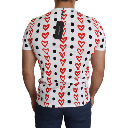 Dolce & Gabbana White Hearts Print Cotton Men Top T-shirt