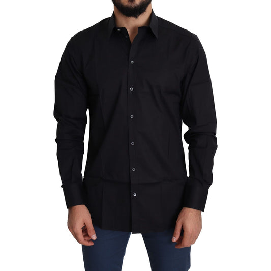Dolce & Gabbana Black Cotton Stretch Formal GOLD Dress Shirt