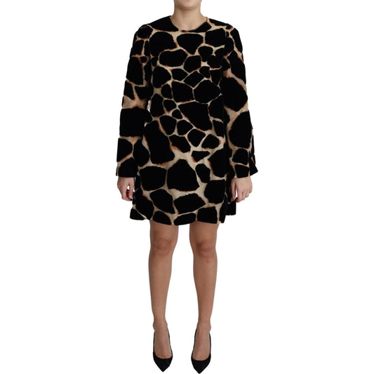 Dolce & Gabbana Chic Giraffe Print Shift Mini Dress Dolce & Gabbana Black
