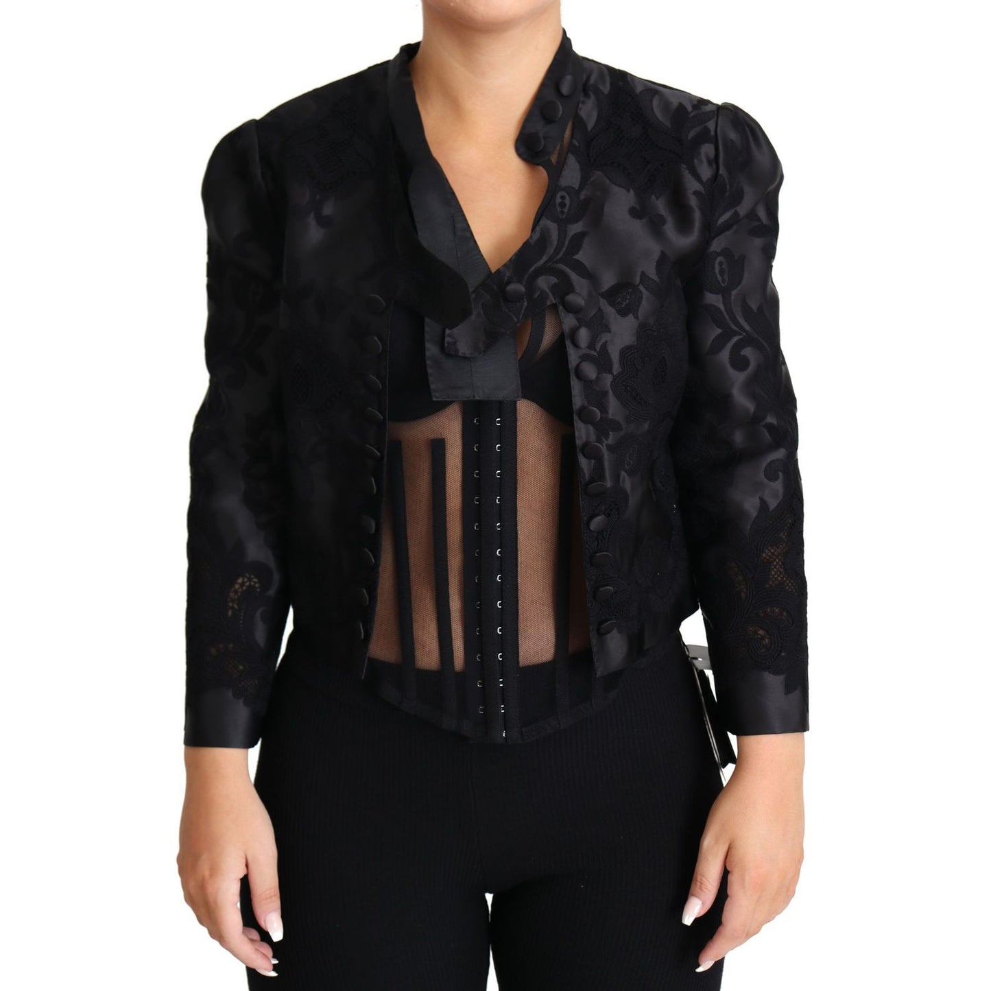 Dolce & Gabbana Black Lace Sheer Corset Organza Silk Jacket