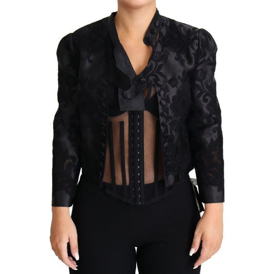 Dolce & Gabbana Embroidered Silk Blend Foliage Jacket Dolce & Gabbana Black