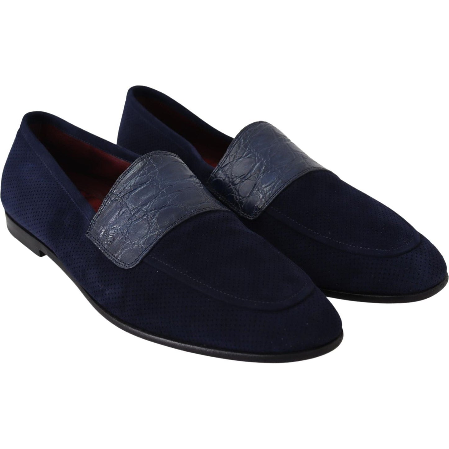Dolce & Gabbana Blue Suede Caiman Loafers Slippers Shoes