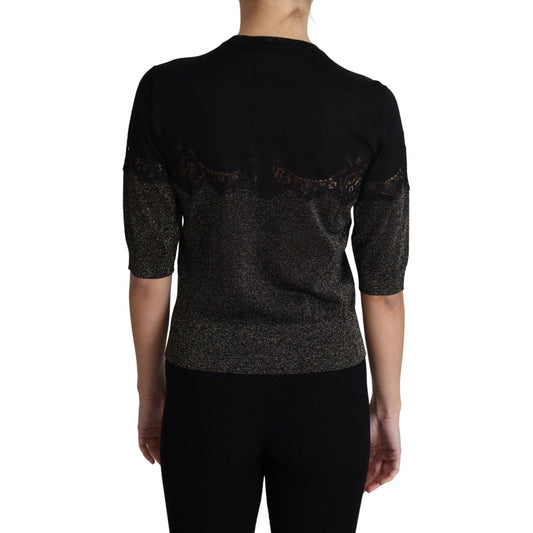 Dolce & Gabbana Elegant Lurex Threaded Jersey Lace Blouse Dolce & Gabbana Black