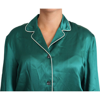 Dolce & Gabbana Green Pyjama Blouse Silk Lounge Sleepwear Top