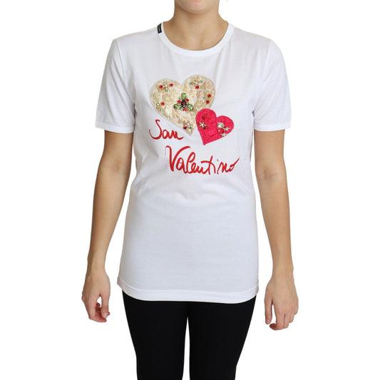 Dolce & Gabbana White San Valentino Heart Crystals T-shirt Top TSH5828-36