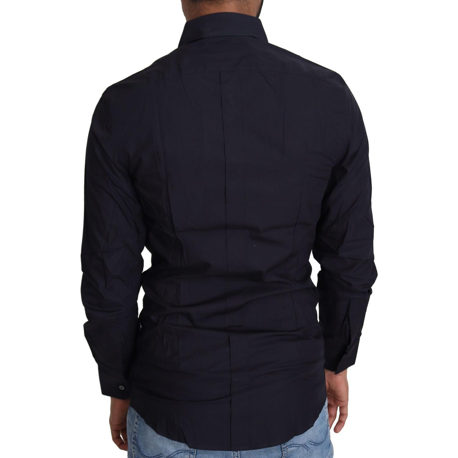 قميص دولتشي آند غابانا الرسمي ذو المقاس النحيف باللون الأزرق الداكن من سلسلة الذهب