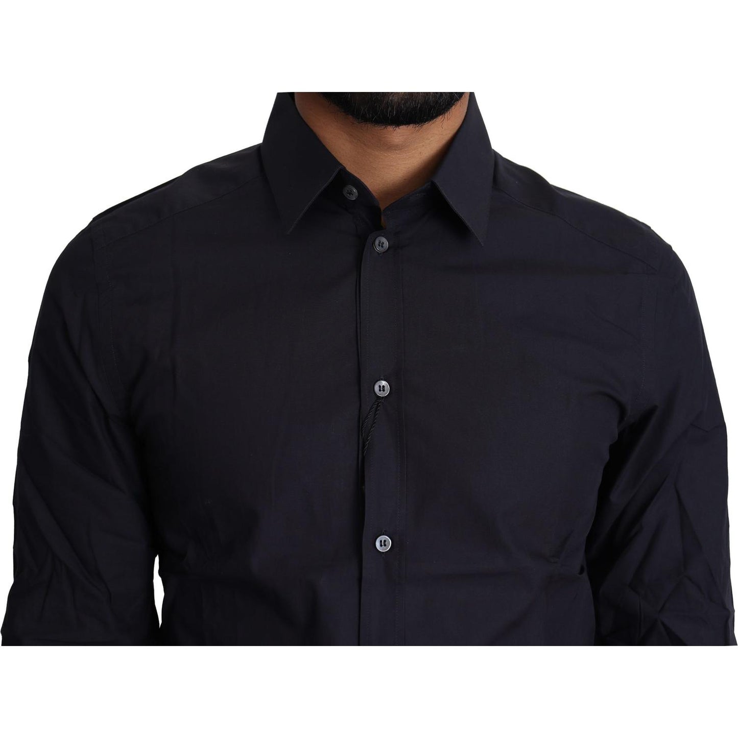 Dolce & Gabbana Navy Blue Cotton Formal Dress Shirt