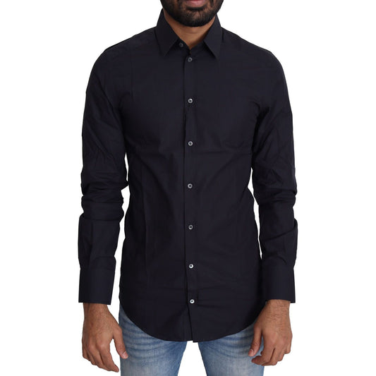 Dolce & Gabbana Navy Blue Cotton Formal Dress Shirt