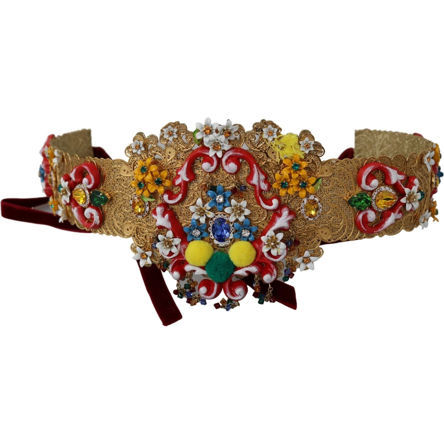 Dolce & Gabbana Embellished Floral Crystal Wide Waist Golden Belt