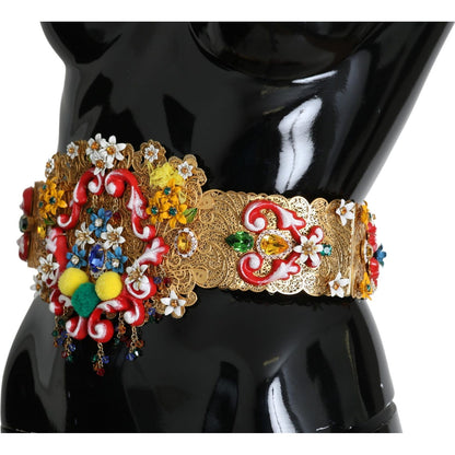 Dolce & Gabbana Embellished Floral Crystal Wide Waist Golden Belt Belt