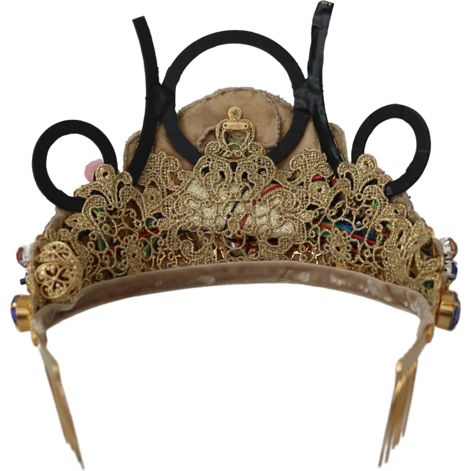 Dolce & Gabbana Gold Brass Floral Crystals LED Lights Crown Tiara Diadem