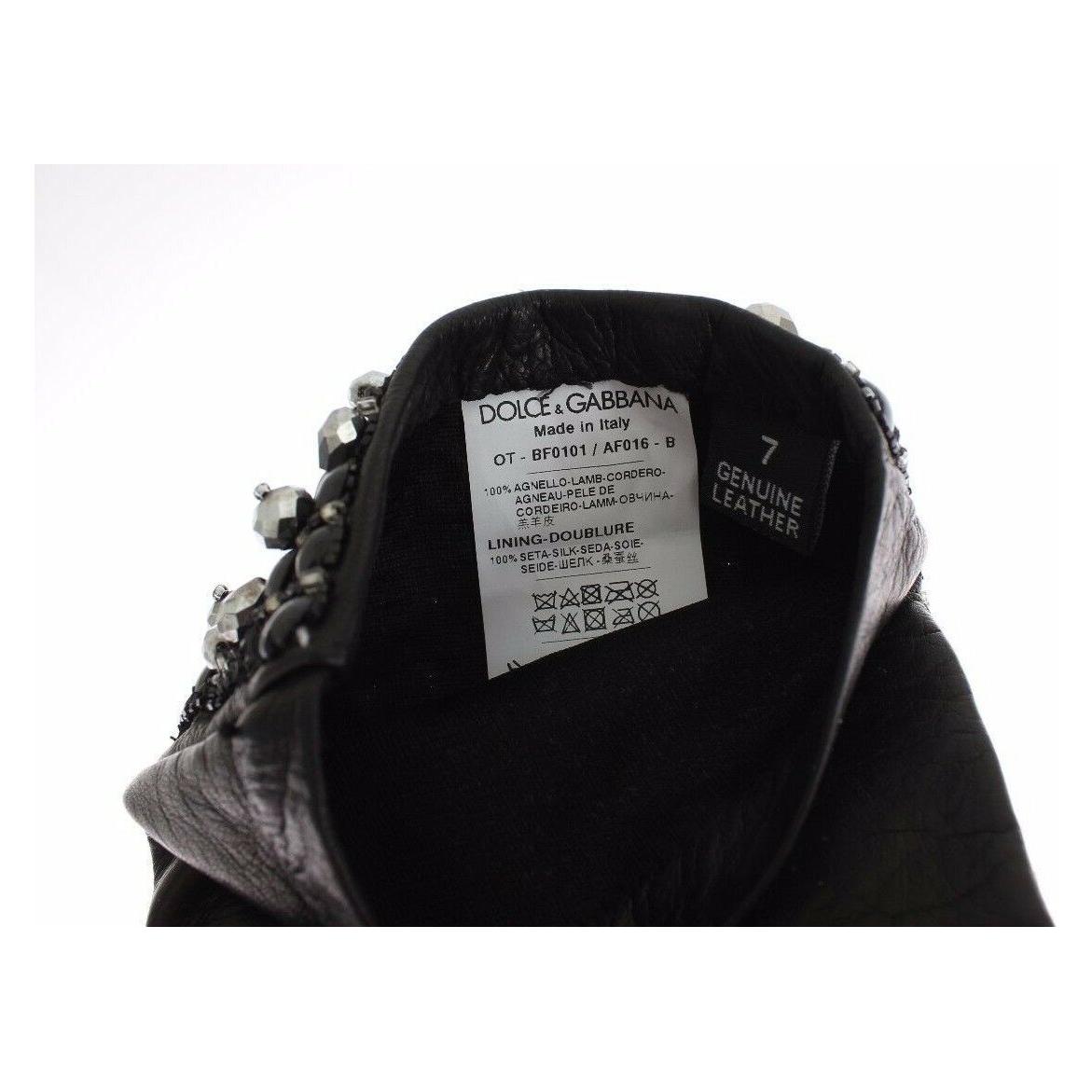 Dolce & Gabbana Black Leather Crystal Beaded Finger Free Gloves