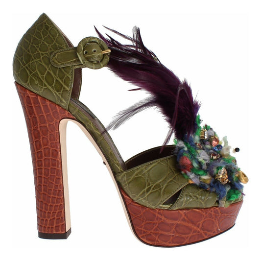 Dolce & Gabbana Crystal Enchanted Ankle Strap Sandals Dolce & Gabbana Dark Olive Green
