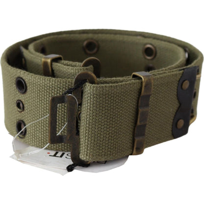 Ermanno Scervino Green 100% Cotton Rustic Bronze Buckle Belt Belt
