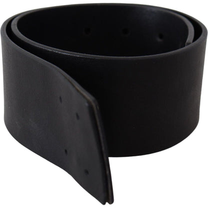 GF Ferre Black Genuine Leather Wide Logo Waist Belt Belt
