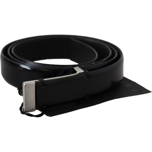 PLEIN SUD Elegant Black Leather Waist Belt Belt PLEIN SUD Black