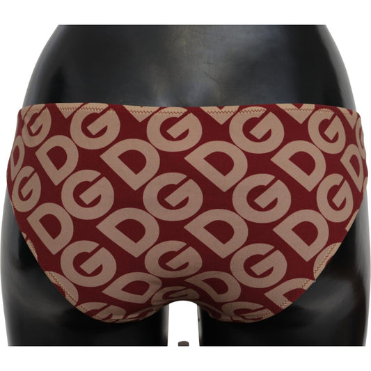 Dolce & Gabbana Chic Maroon Beige Logo Print Bikini Bottom Dolce & Gabbana Dark Slate Gray