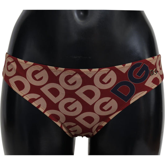 Dolce & Gabbana Chic Maroon Beige Logo Print Bikini Bottom Dolce & Gabbana Black