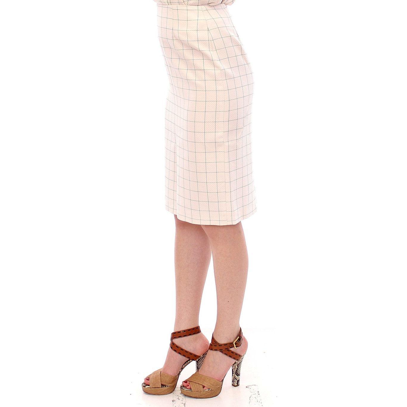 Andrea Incontri White Cotton Checkered Pencil Skirt