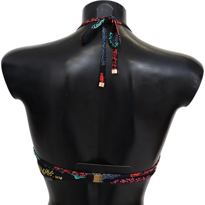 Dolce & Gabbana Black Corals Print Women Beachwear Bikini Tops