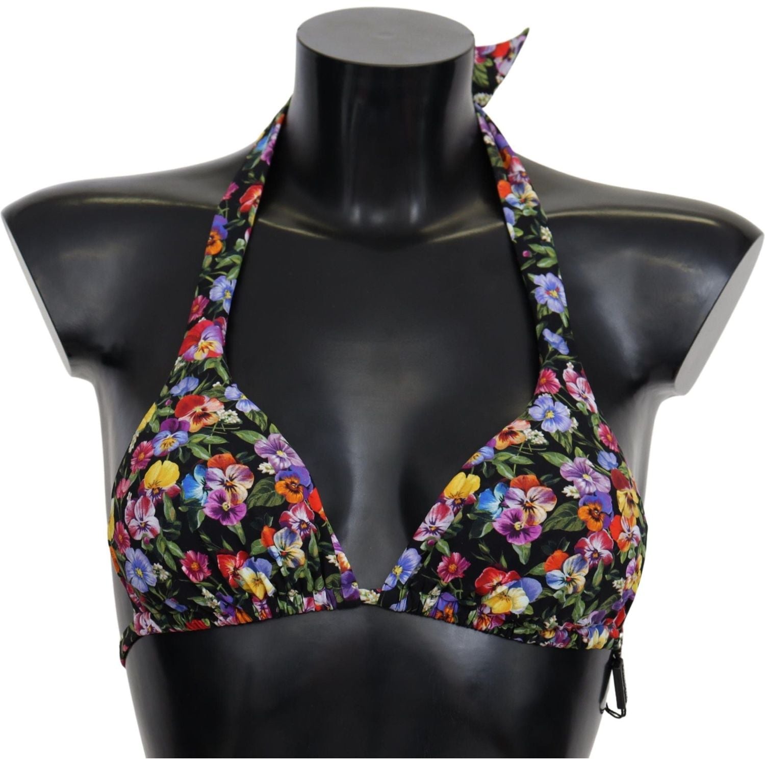 Dolce & Gabbana Black Floral Print Swimsuit Beachwear Bikini Tops