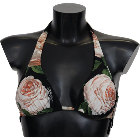 Dolce & Gabbana Elegant Floral Print Bikini Top Dolce & Gabbana Black