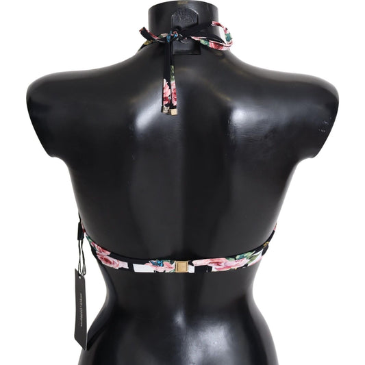 Dolce & Gabbana Chic Rose Print Bikini Top for Elegant Beach Days Dolce & Gabbana Dark Slate Gray