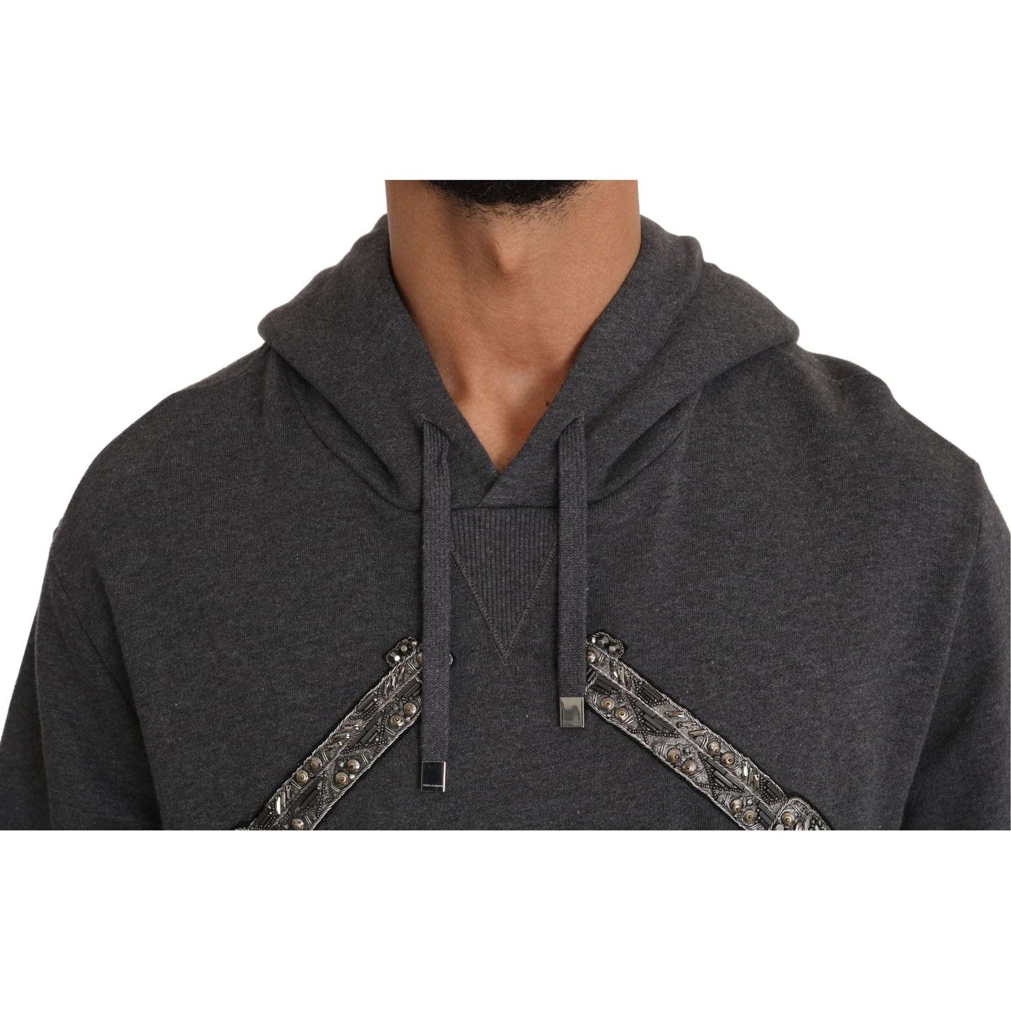 Dolce & Gabbana Gray Hooded Red Crystal Heart Gun Sweater