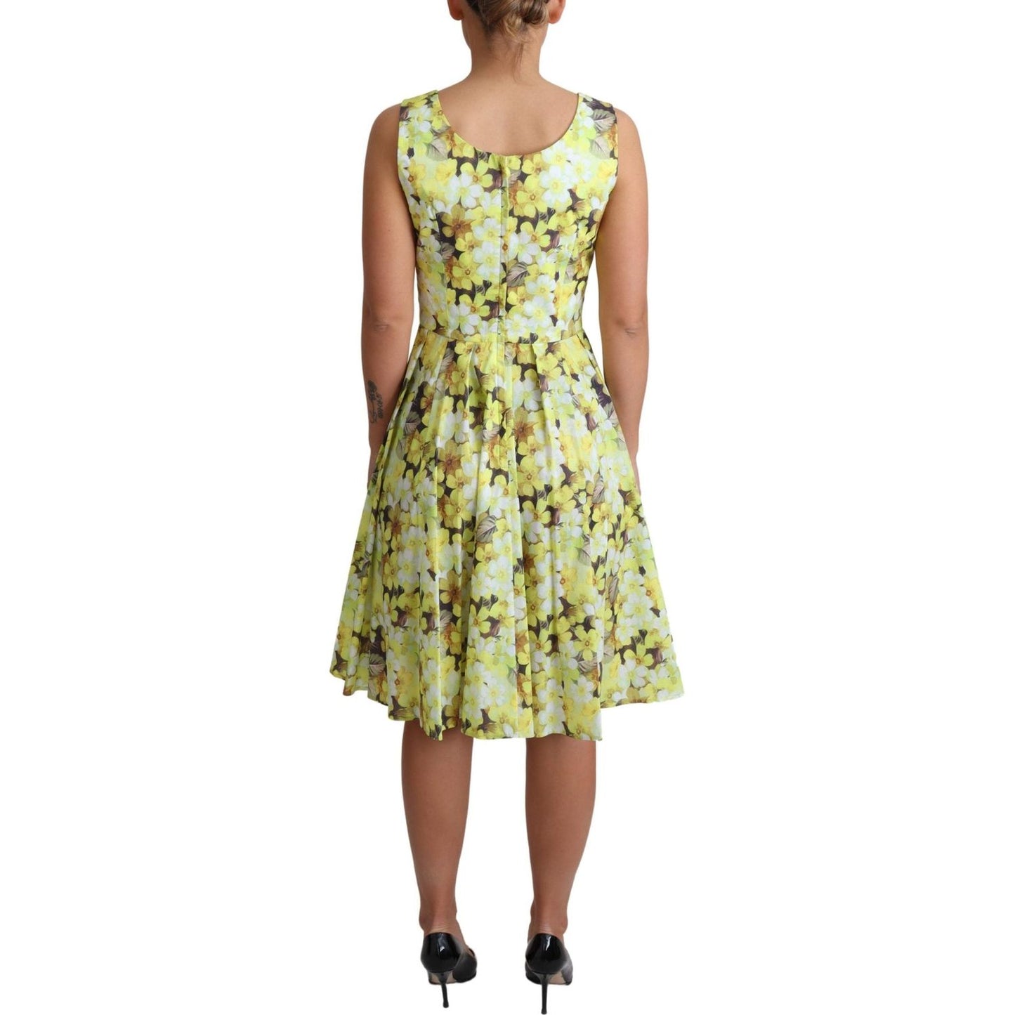 Dolce & Gabbana Yellow Floral Cotton Stretch Gown Dress