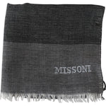 Missoni Gray Striped Wool Unisex Neck Wrap Fringes Scarf