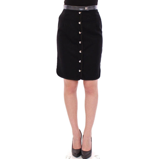 Corrado De Biase Elegant Black Wool-Cotton Blend Skirt Corrado De Biase Black