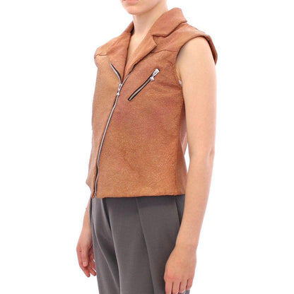 La Maison du Couturier Brown Leather Jacket Vest Coats & Jackets