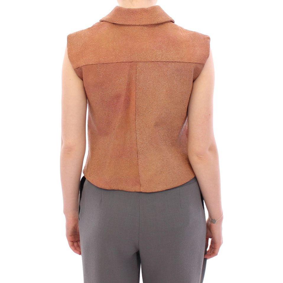 سترة جلدية بدون أكمام من La Maison du Couturier باللون البني الغامق