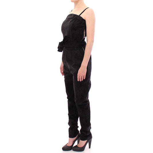 La Maison du Couturier Elegant Black Leather Jumpsuit with Waist Strap Coats & Jackets La Maison du Couturier Light Pink