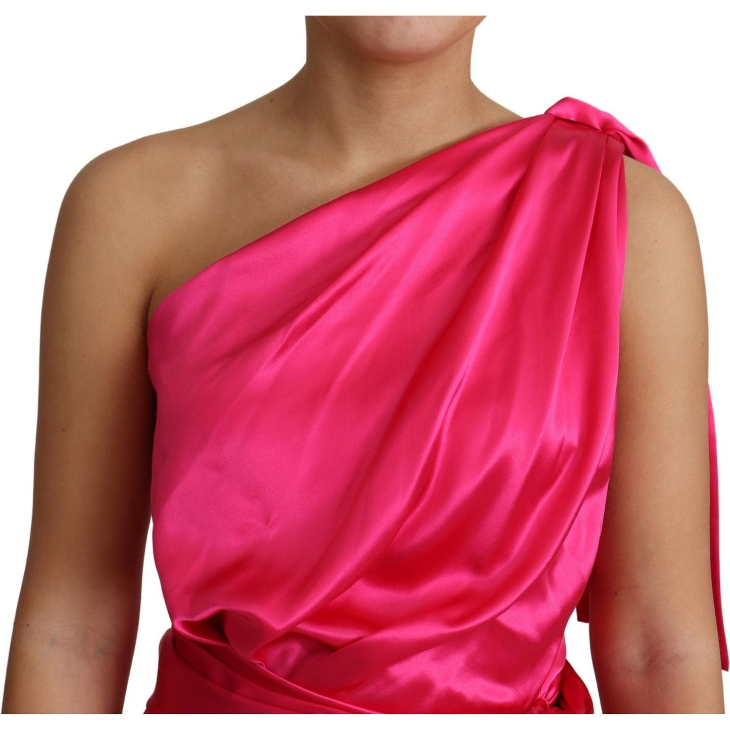 Dolce & Gabbana Dress Pink Fitted Cut One Shoulder Midi Dress