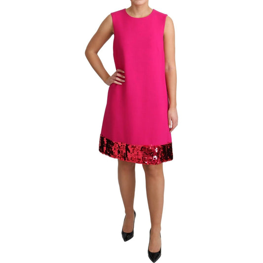 Dolce & Gabbana Elegant Fuchsia Sequined Wool Blend Shift Dress Dolce & Gabbana Maroon