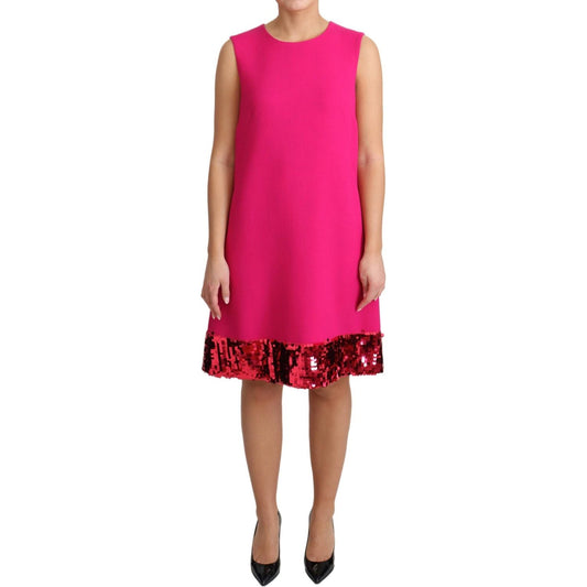 Dolce & Gabbana Elegant Fuchsia Sequined Wool Blend Shift Dress Dolce & Gabbana Maroon