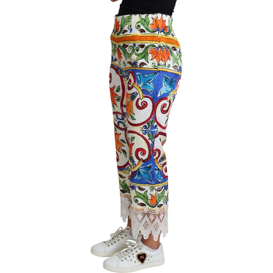 Dolce & Gabbana Majolica High Waist Cropped Trousers Dolce & Gabbana Gray