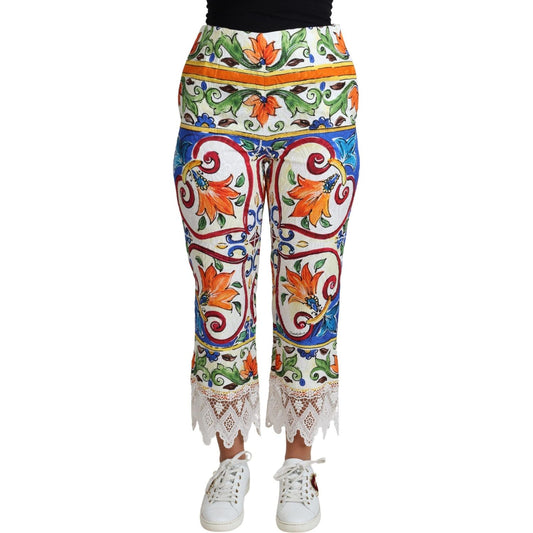 Dolce & Gabbana Majolica High Waist Cropped Trousers Dolce & Gabbana Gray