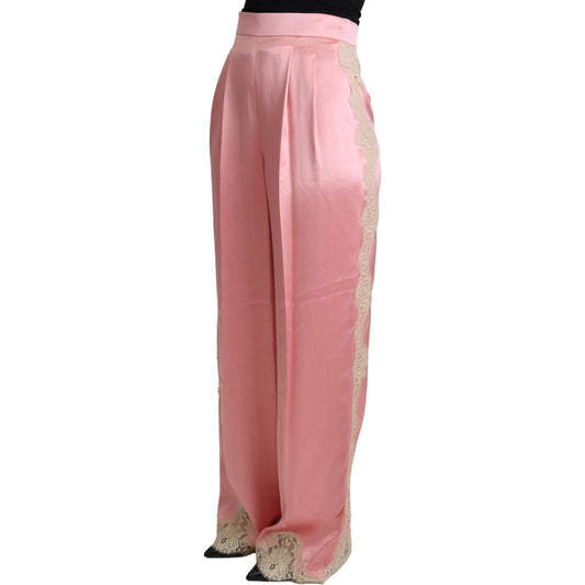 Dolce & Gabbana Silk Blend Satin Wide-Leg Pants in Pink Dolce & Gabbana Rosy Brown