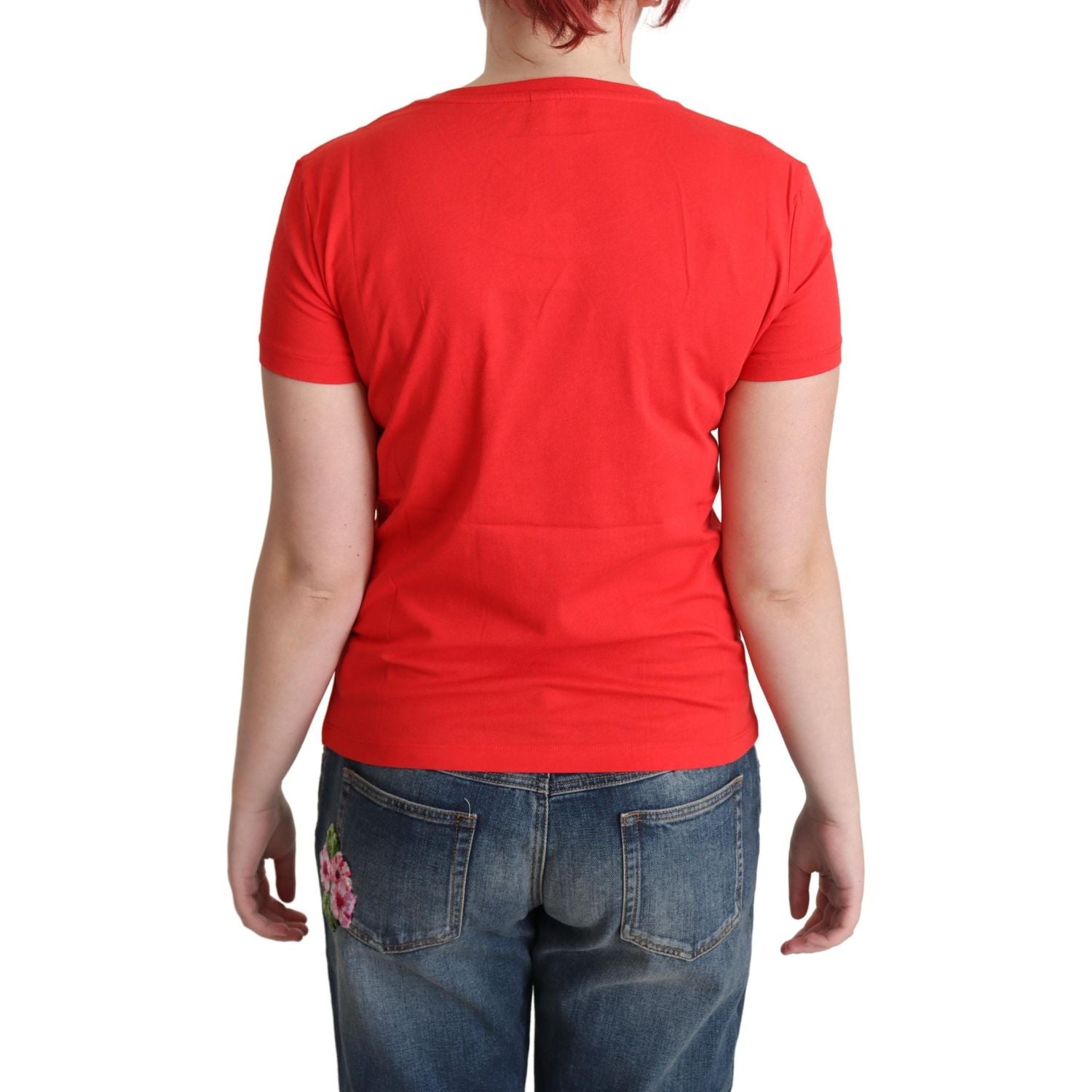 تي شيرت موسكينو شيك من القطن باللون الأحمر بطبعة مرحة