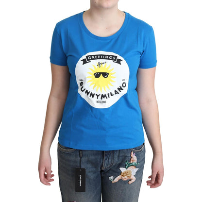 Moschino Blue Cotton Sunny Milano Print Tops T-shirt