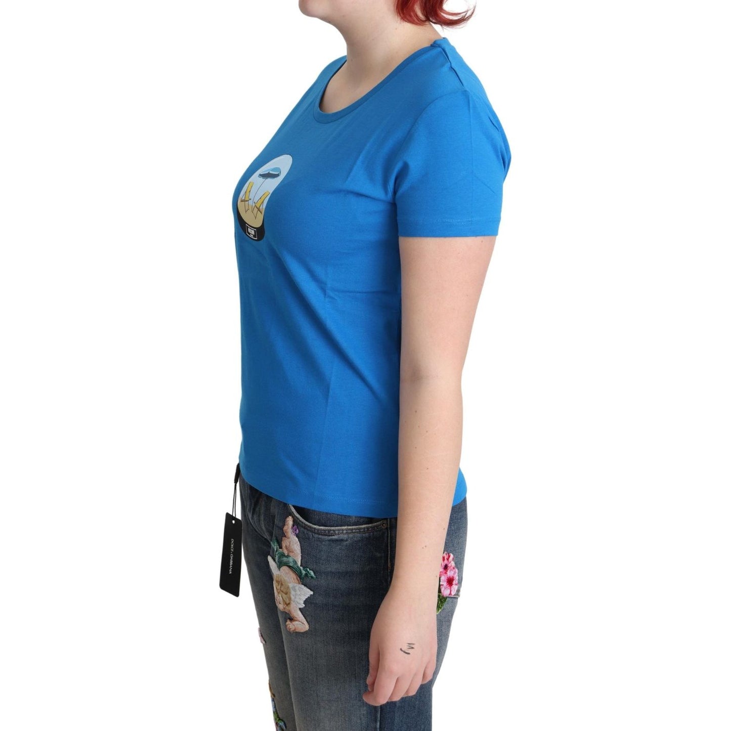 Moschino Blue Printed Cotton Short Sleeves Tops T-shirt