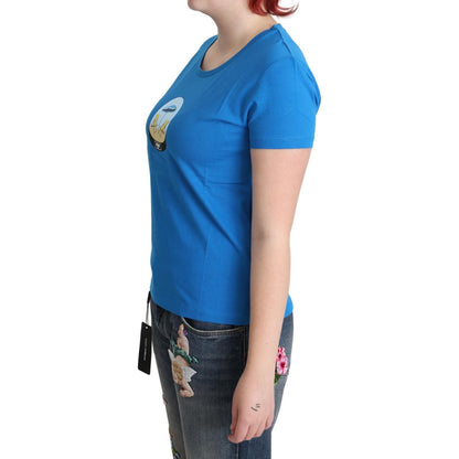Moschino Blue Printed Cotton Short Sleeves Tops T-shirt