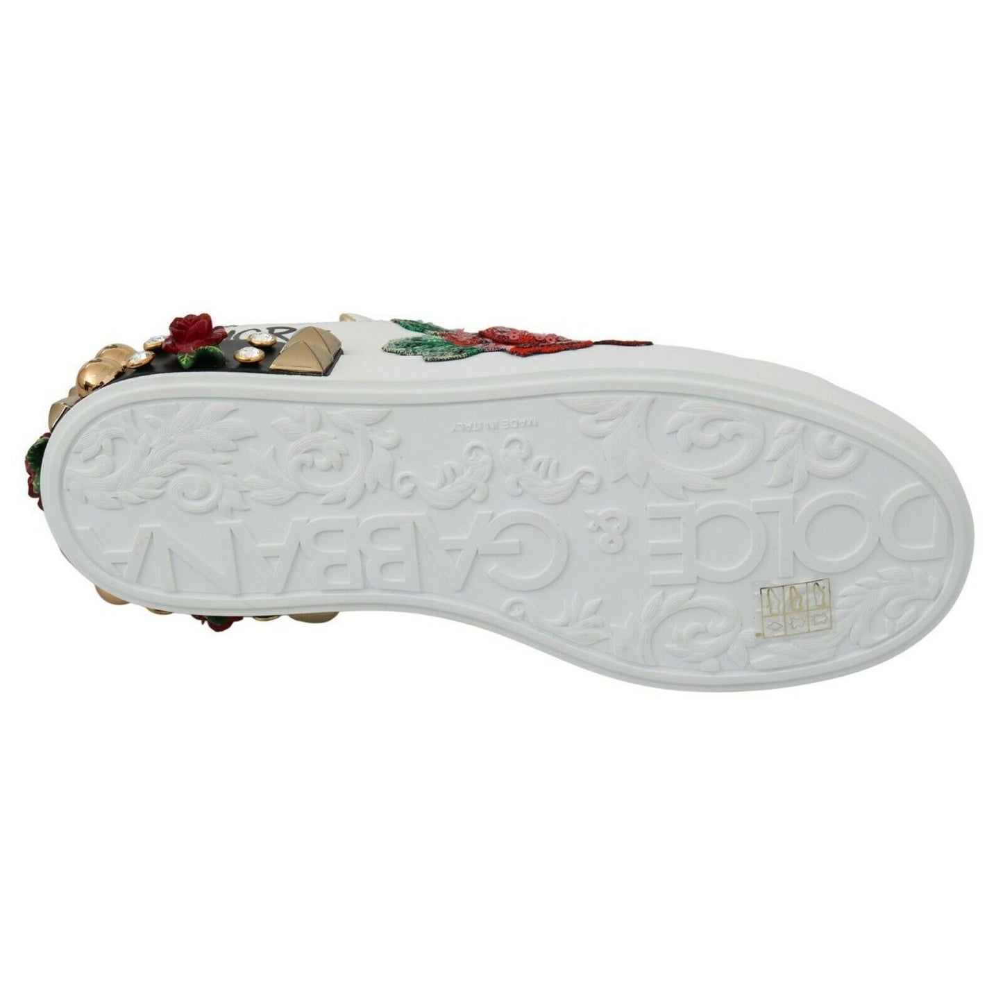 Dolce & Gabbana White Roses Sequined Crystal Womens Sneakers Shoes