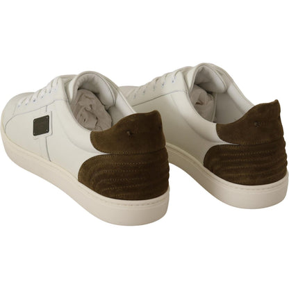 Dolce & Gabbana White Suede Leather Mens Low Tops Sneakers