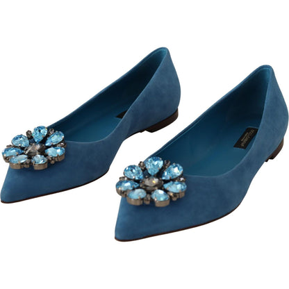 Dolce & Gabbana Blue Suede Crystals Loafers Flats Shoes