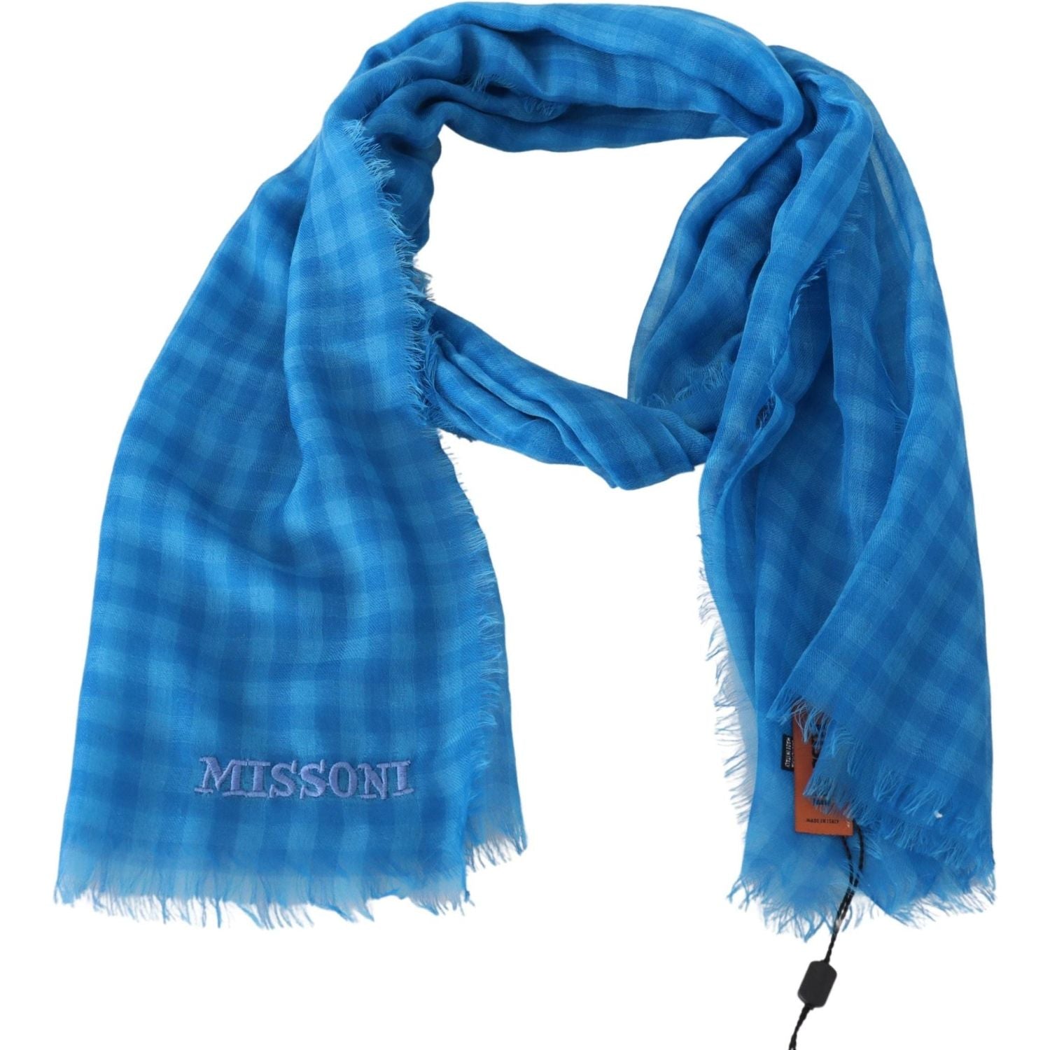 Missoni Blue Checkered Cashmere Unisex Wrap Fringes Scarf