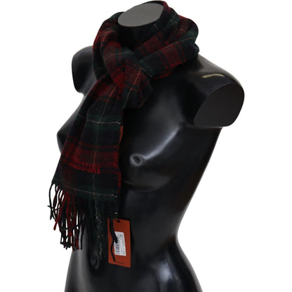 Missoni Black Red Check Wool Unisex Neck Wrap Fringes Scarf